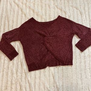 Maroon sweater with knot size large long sleeve wide scoop neck soft stretchy